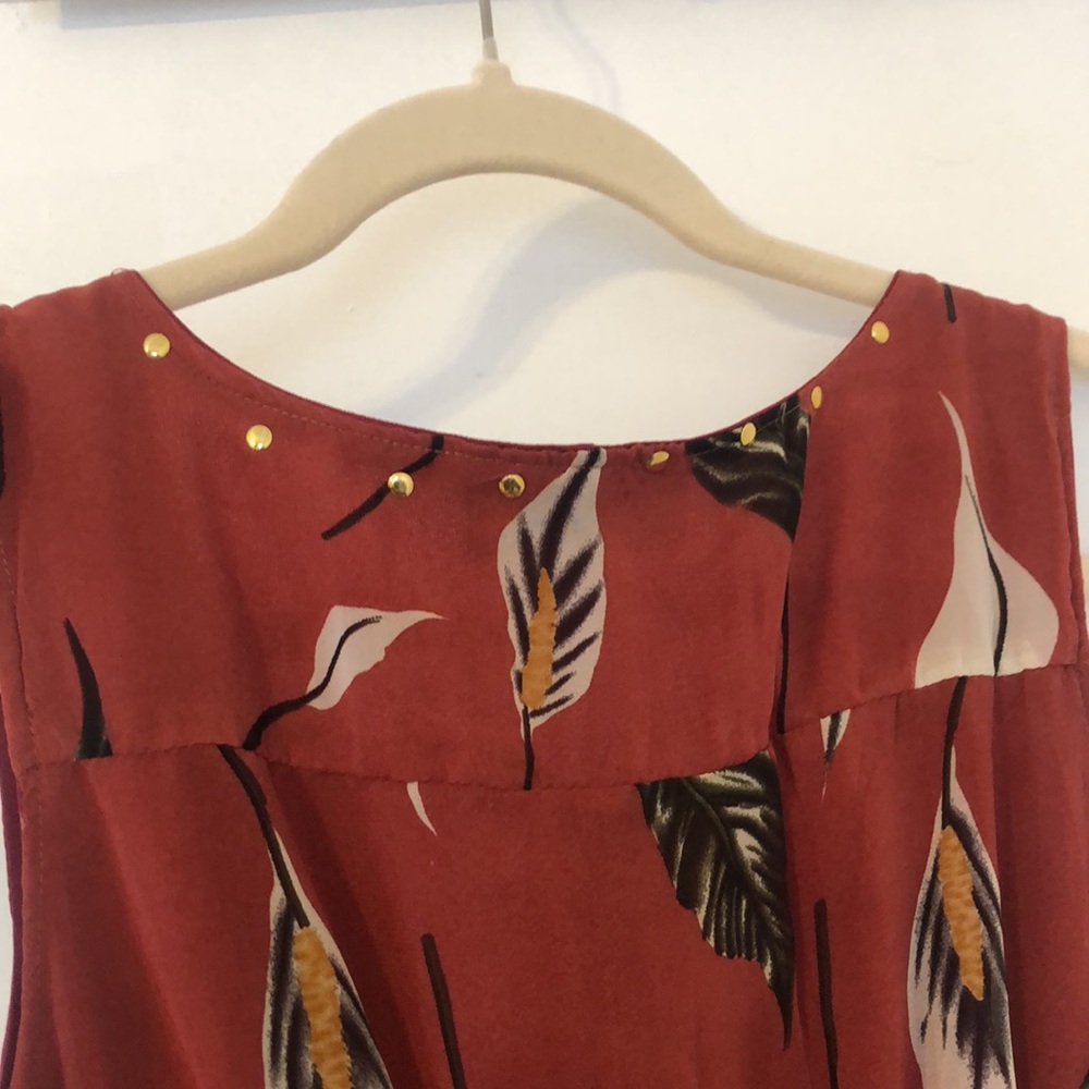 Red Vintage Bohemian Feather-Patterned Dress (Donating 4/15) - Picture 3 of 6